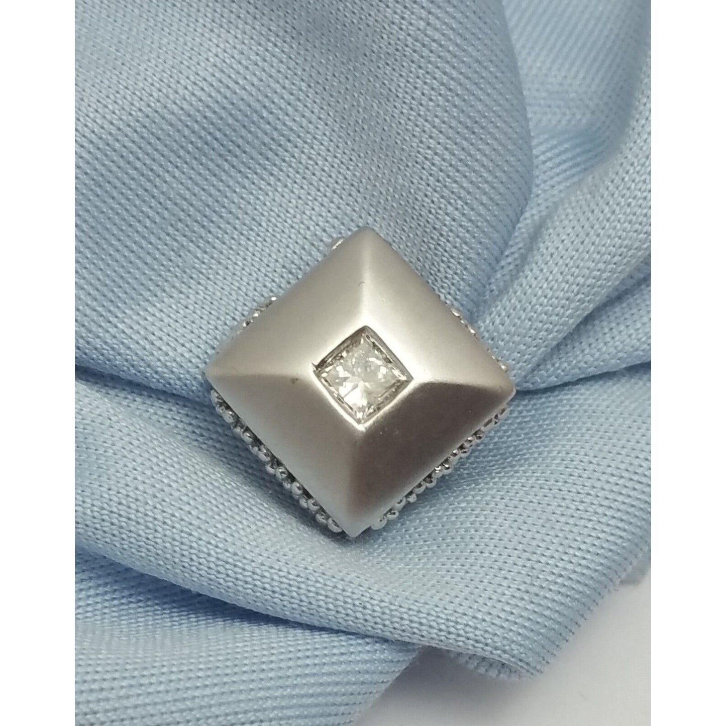 14K Solid White Gold Designer Square Shape Diamond Charm Pendant