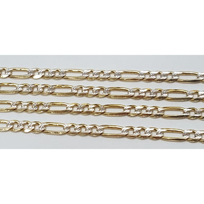 14K Two Tone Gold Diamond Cut Figaro Link Chain Necklace