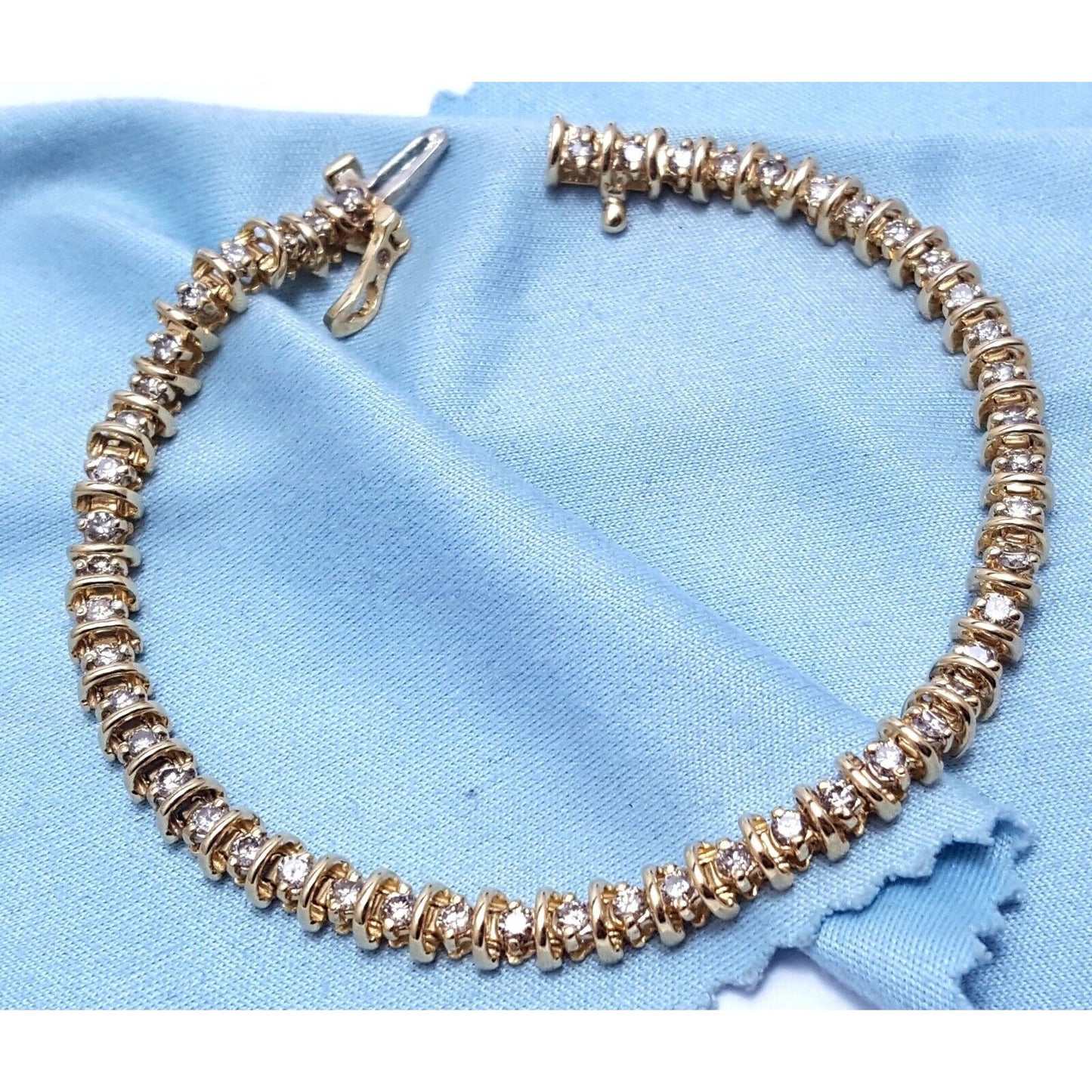 14K Solid Yellow Gold Diamond Tennis Link Bracelet