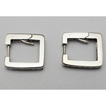 14K White Gold Diamond Square Box Hinged Hoop Earrings