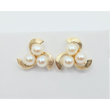 14K Yellow Gold Pearl Spiral Stud Earrings