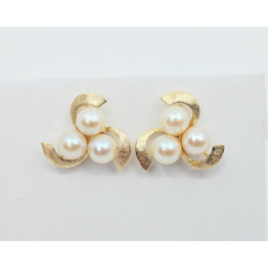 14K Yellow Gold Pearl Spiral Stud Earrings