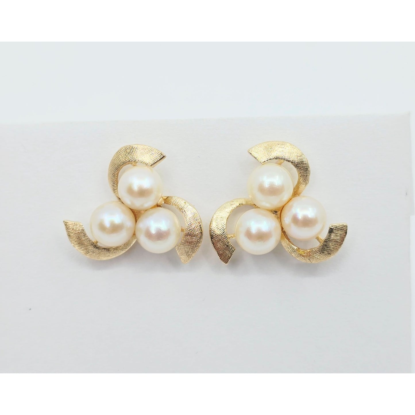 14K Yellow Gold Pearl Spiral Stud Earrings