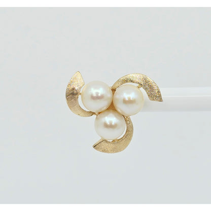 14K Yellow Gold Pearl Spiral Stud Earrings