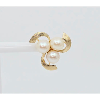 14K Yellow Gold Pearl Spiral Stud Earrings