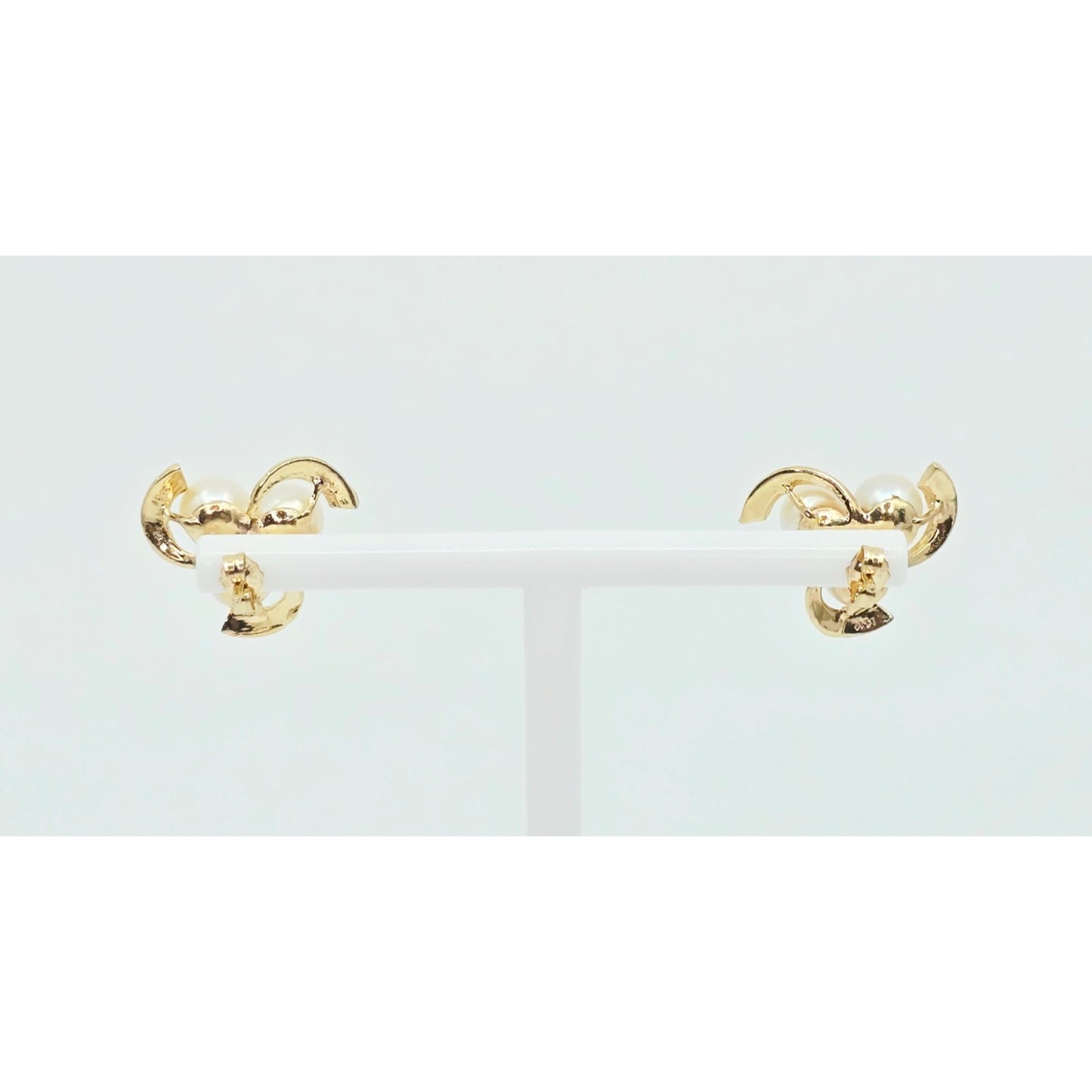 14K Yellow Gold Pearl Spiral Stud Earrings