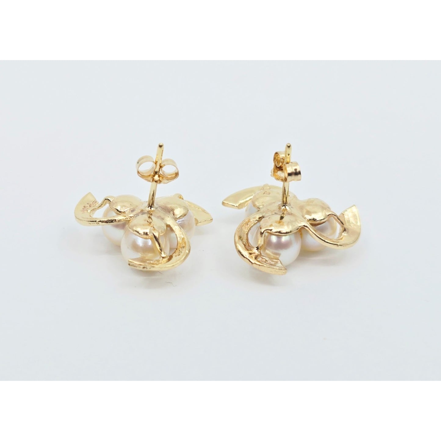 14K Yellow Gold Pearl Spiral Stud Earrings
