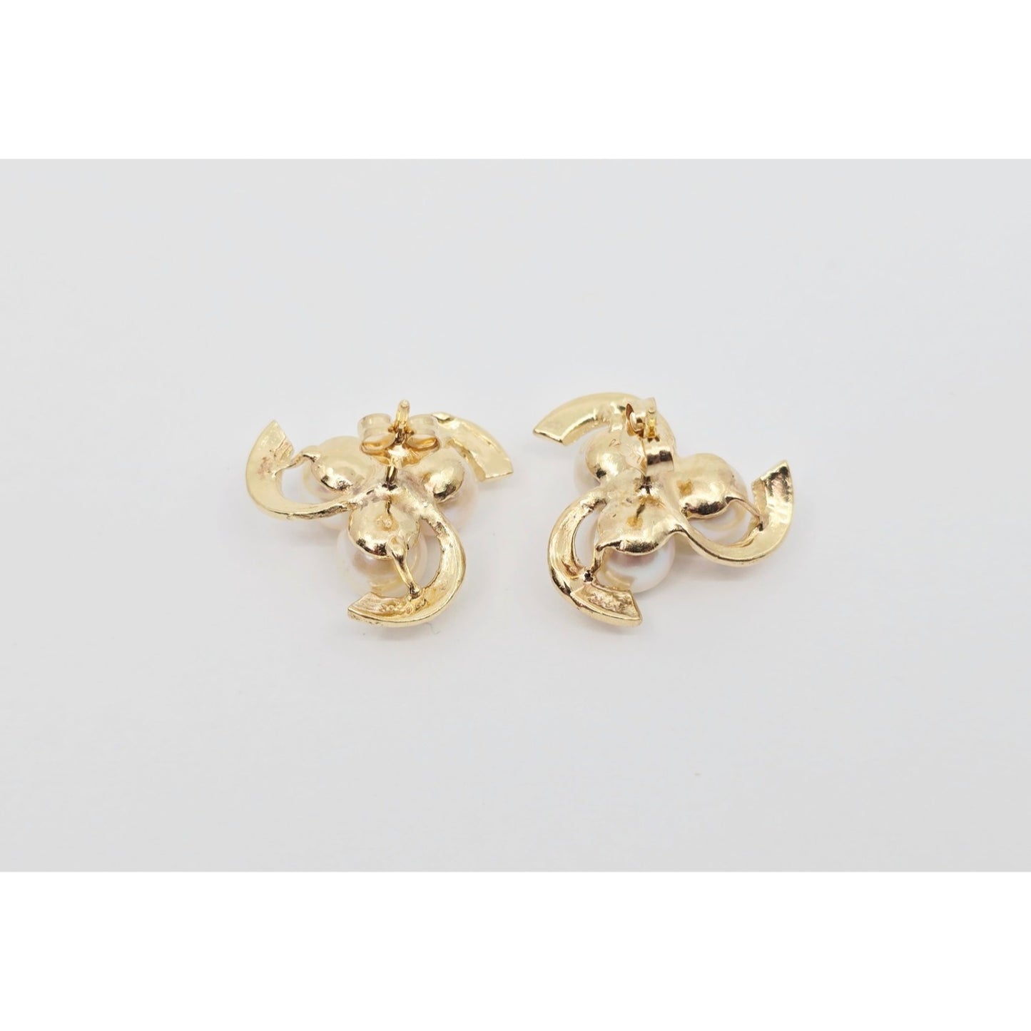 14K Yellow Gold Pearl Spiral Stud Earrings
