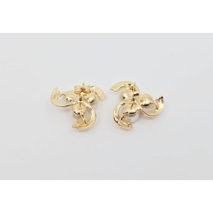 14K Yellow Gold Pearl Spiral Stud Earrings
