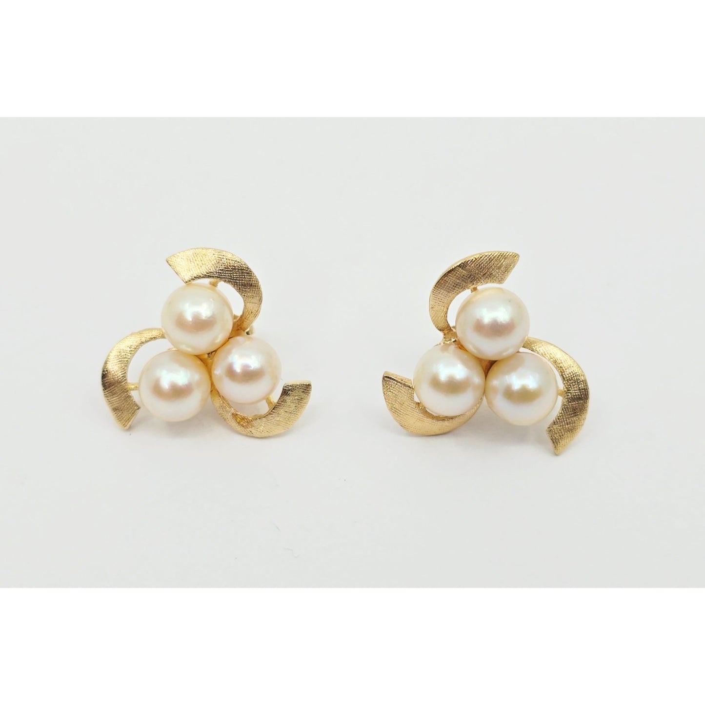 14K Yellow Gold Pearl Spiral Stud Earrings