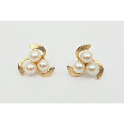 14K Yellow Gold Pearl Spiral Stud Earrings