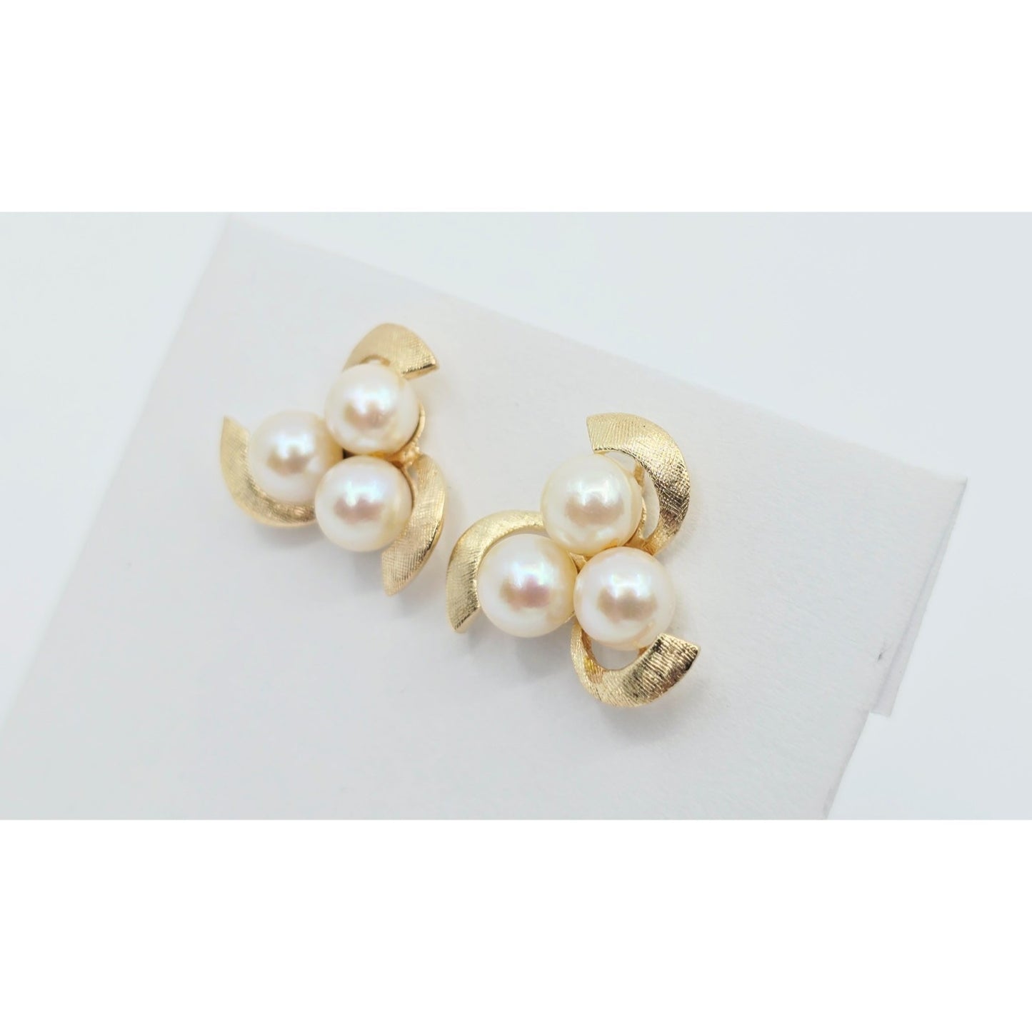14K Yellow Gold Pearl Spiral Stud Earrings