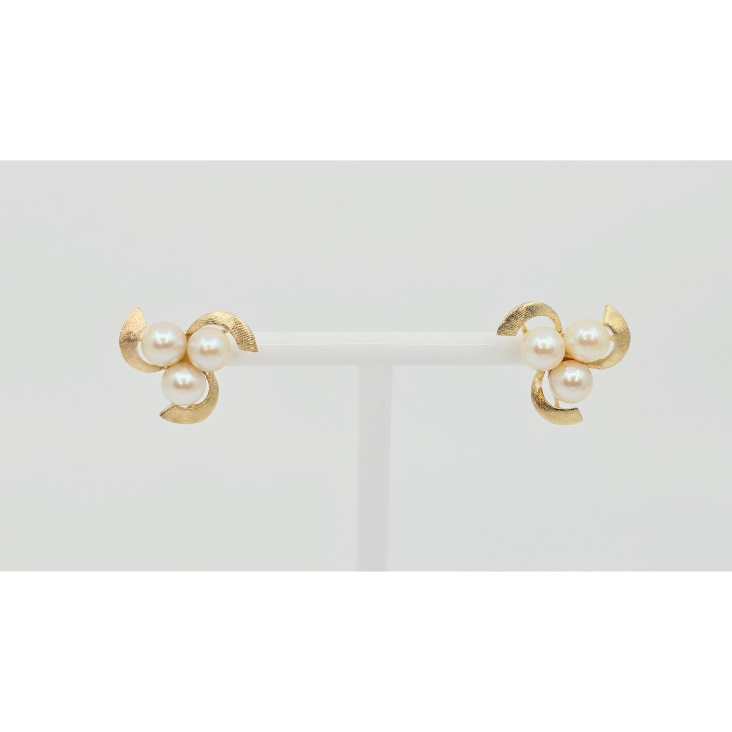 14K Yellow Gold Pearl Spiral Stud Earrings