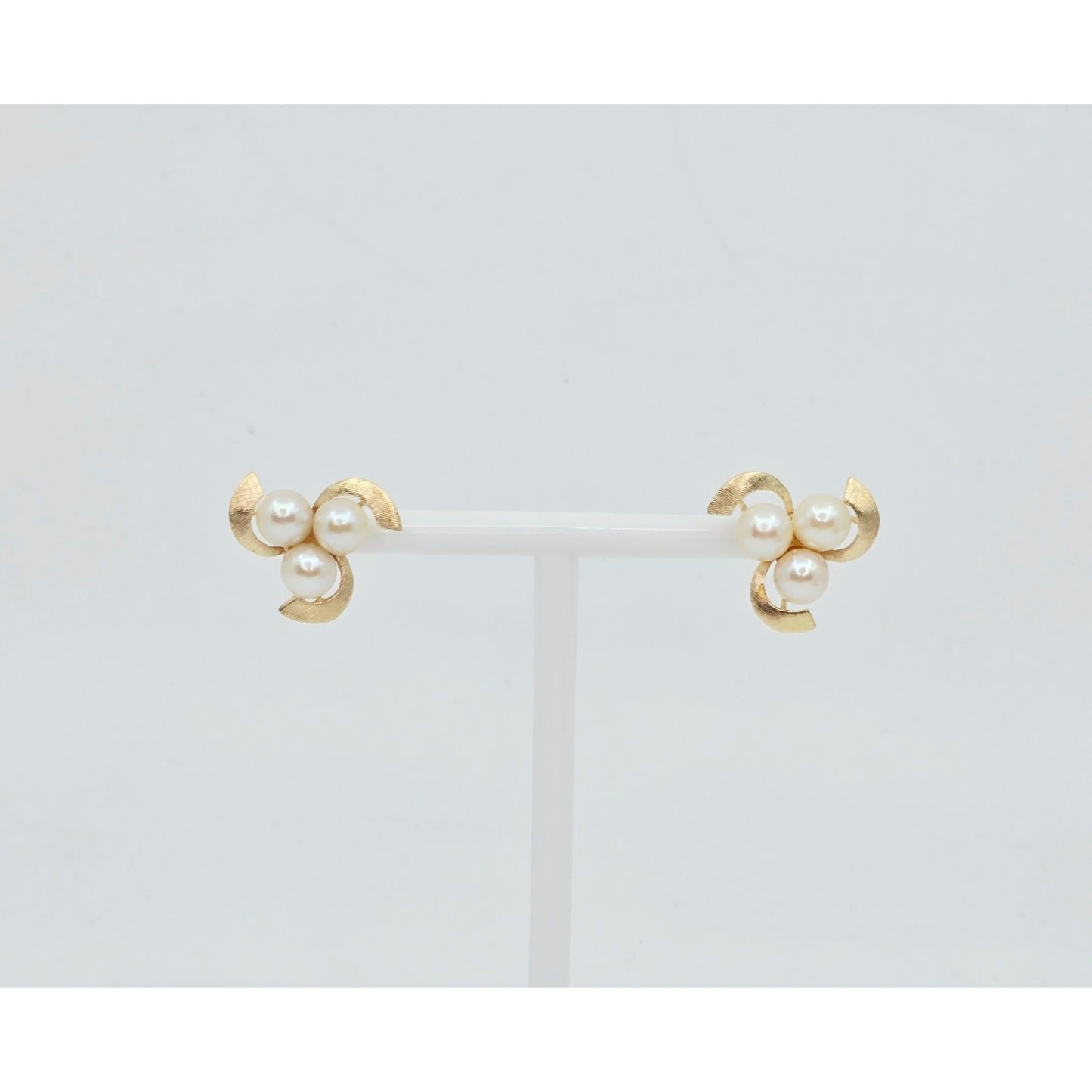 14K Yellow Gold Pearl Spiral Stud Earrings