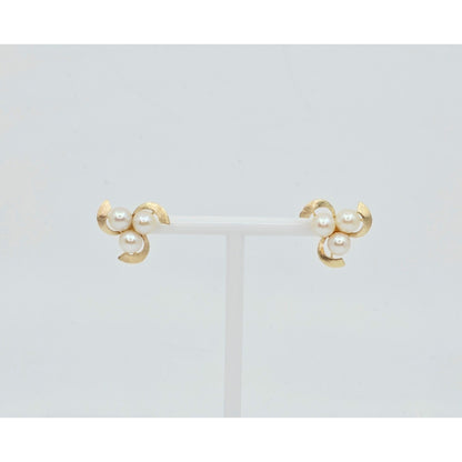 14K Yellow Gold Pearl Spiral Stud Earrings