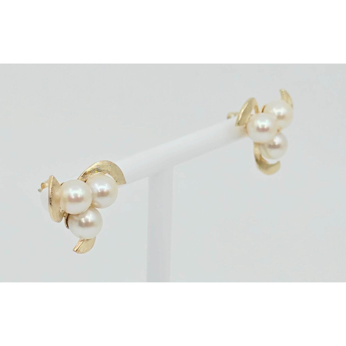 14K Yellow Gold Pearl Spiral Stud Earrings