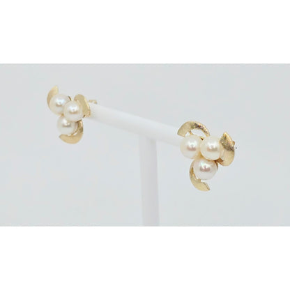 14K Yellow Gold Pearl Spiral Stud Earrings