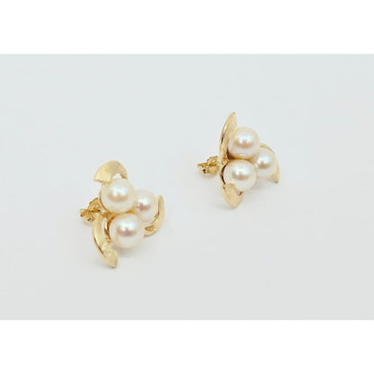14K Yellow Gold Pearl Spiral Stud Earrings