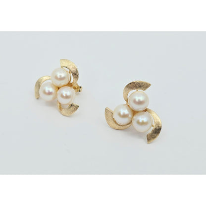 14K Yellow Gold Pearl Spiral Stud Earrings