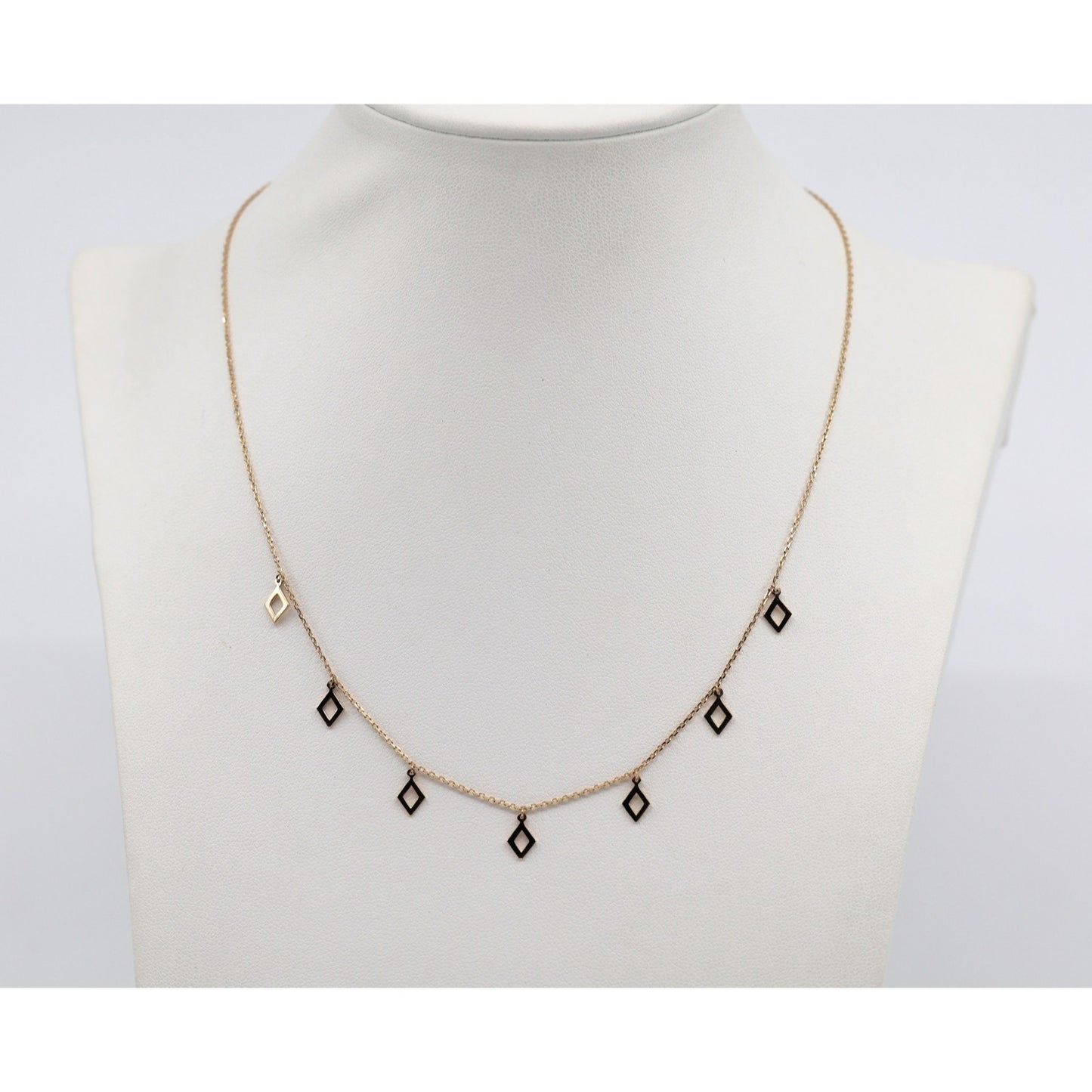 14K Yellow Gold Resizable Dangling Diamond Shaped Charm Link Chain Necklace