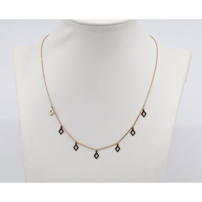 14K Yellow Gold Resizable Dangling Diamond Shaped Charm Link Chain Necklace