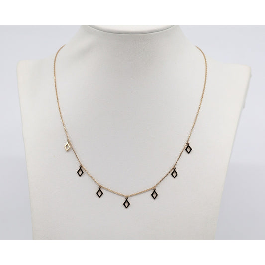 14K Yellow Gold Resizable Dangling Diamond Shaped Charm Link Chain Necklace