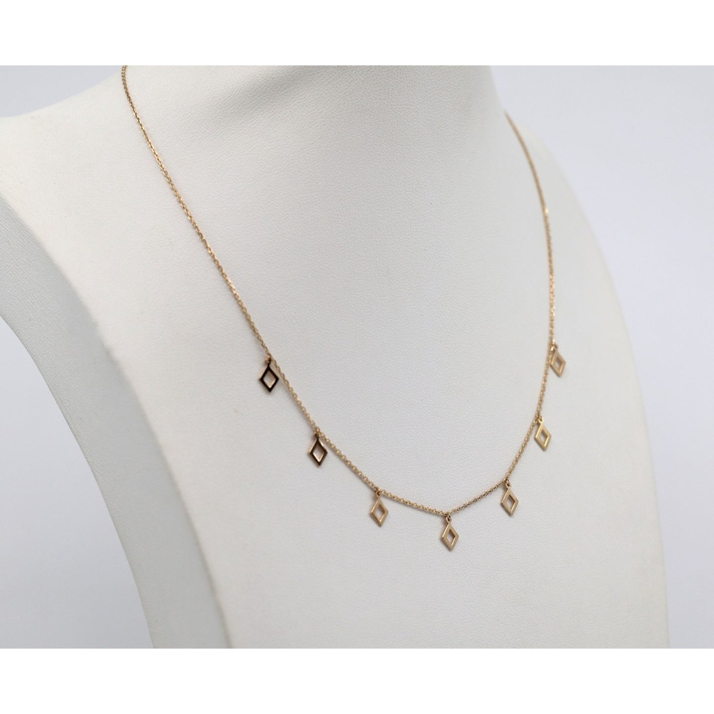14K Yellow Gold Resizable Dangling Diamond Shaped Charm Link Chain Necklace