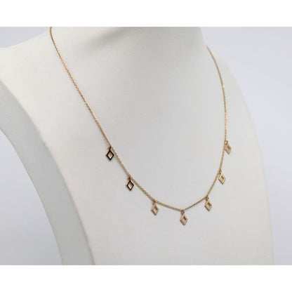 14K Yellow Gold Resizable Dangling Diamond Shaped Charm Link Chain Necklace