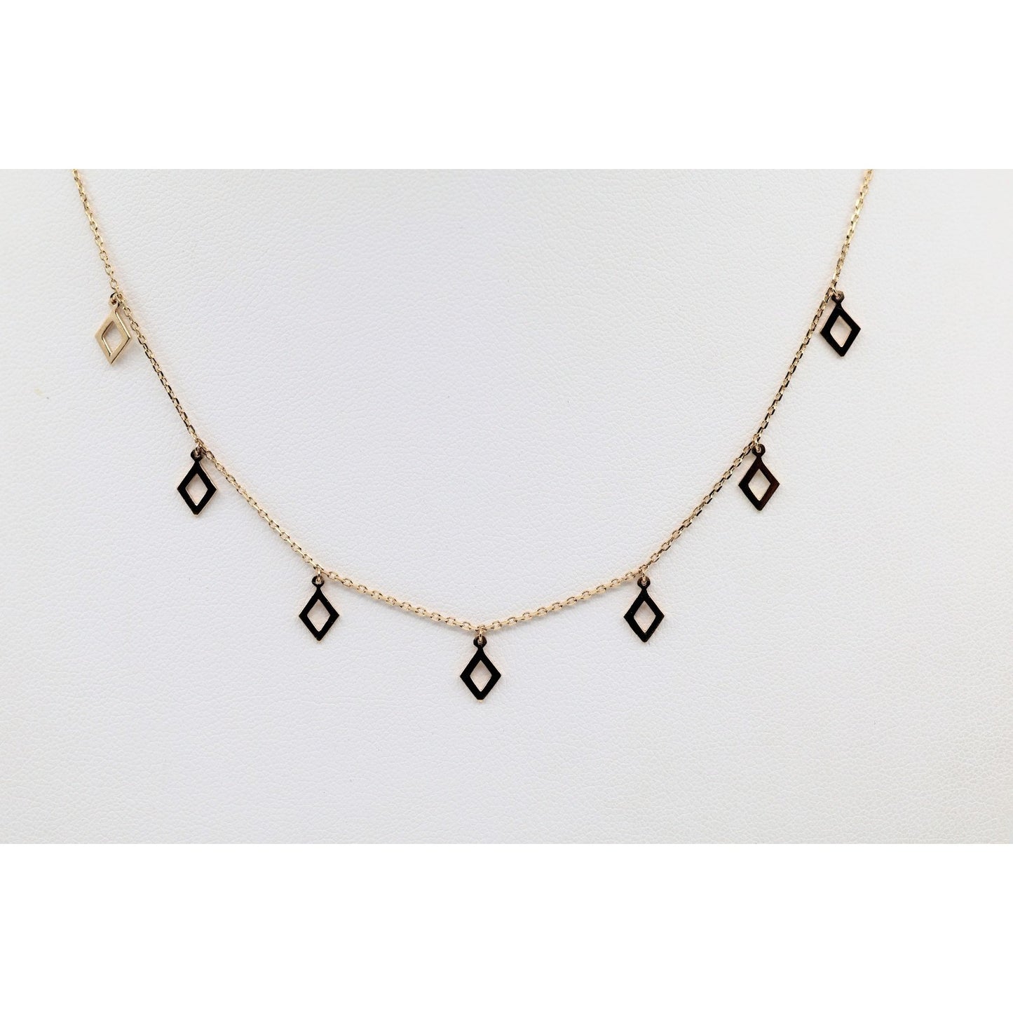 14K Yellow Gold Resizable Dangling Diamond Shaped Charm Link Chain Necklace