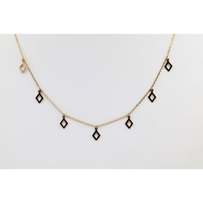 14K Yellow Gold Resizable Dangling Diamond Shaped Charm Link Chain Necklace