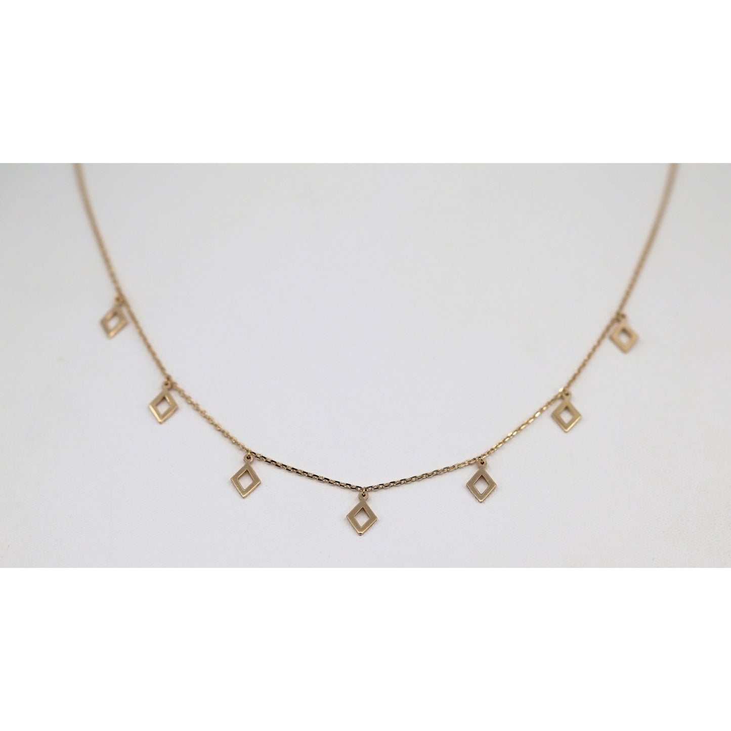 14K Yellow Gold Resizable Dangling Diamond Shaped Charm Link Chain Necklace