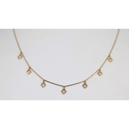 14K Yellow Gold Resizable Dangling Diamond Shaped Charm Link Chain Necklace
