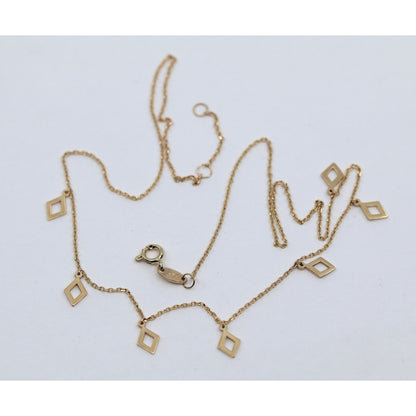 14K Yellow Gold Resizable Dangling Diamond Shaped Charm Link Chain Necklace