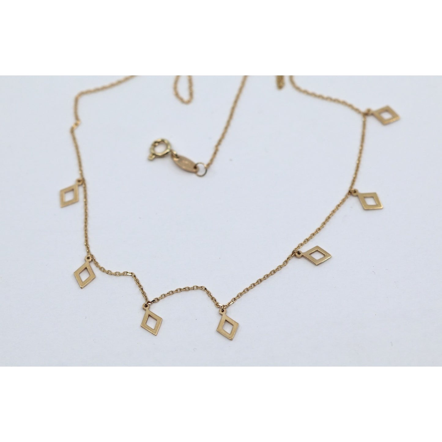 14K Yellow Gold Resizable Dangling Diamond Shaped Charm Link Chain Necklace