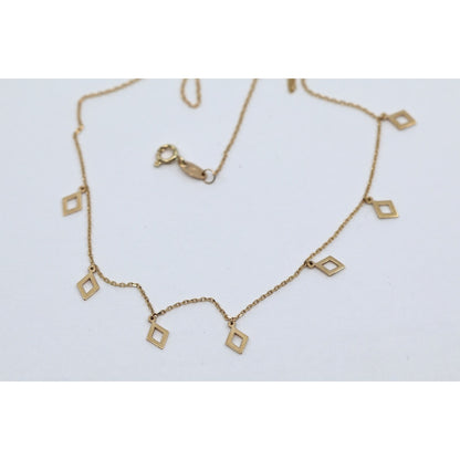 14K Yellow Gold Resizable Dangling Diamond Shaped Charm Link Chain Necklace
