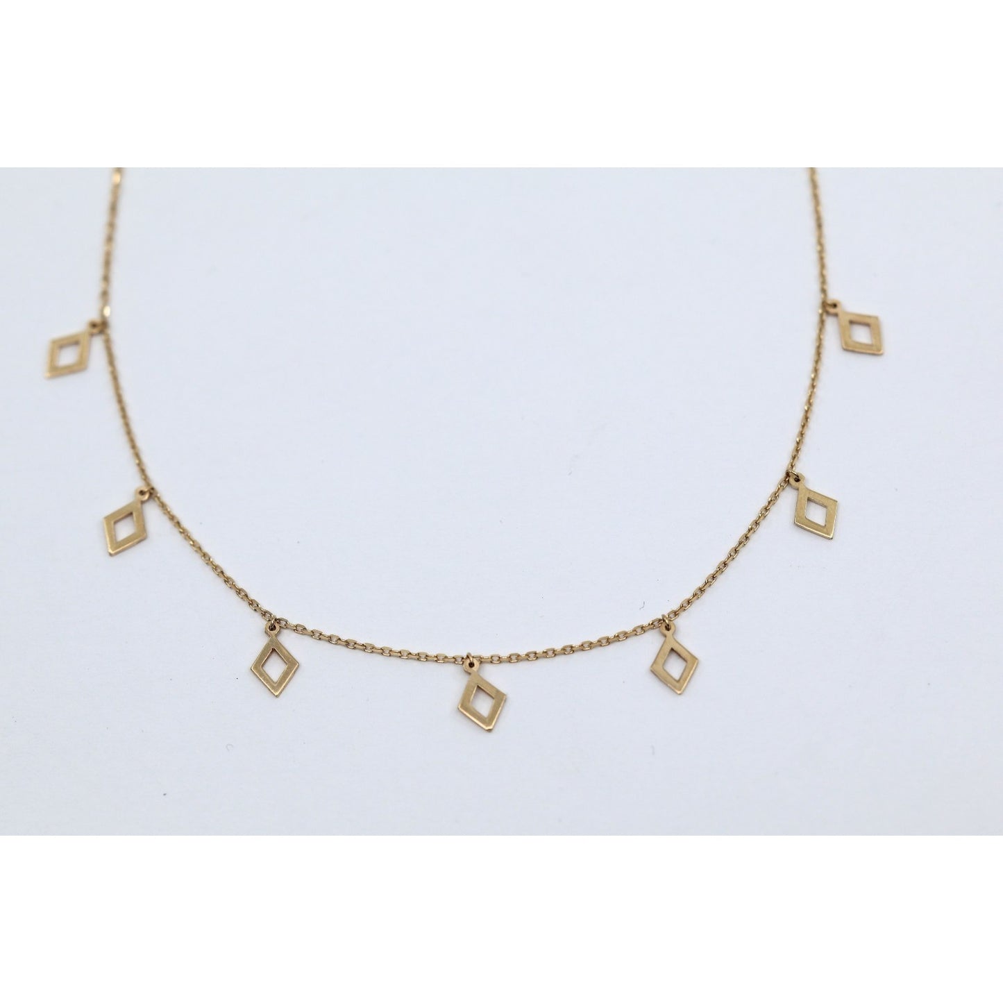 14K Yellow Gold Resizable Dangling Diamond Shaped Charm Link Chain Necklace
