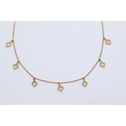 14K Yellow Gold Resizable Dangling Diamond Shaped Charm Link Chain Necklace