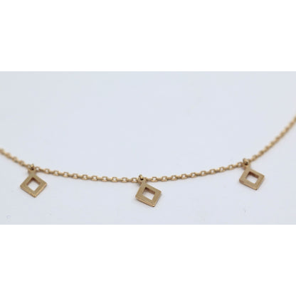 14K Yellow Gold Resizable Dangling Diamond Shaped Charm Link Chain Necklace