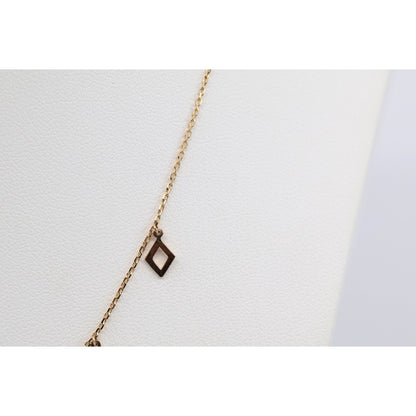 14K Yellow Gold Resizable Dangling Diamond Shaped Charm Link Chain Necklace