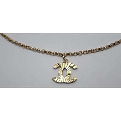 14K Yellow Gold Chanel Charm Pendant Resizable Link Chain Necklace