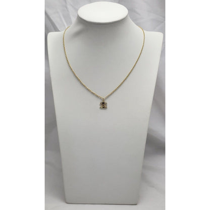 14K Yellow Gold Chanel Charm Pendant Resizable Link Chain Necklace