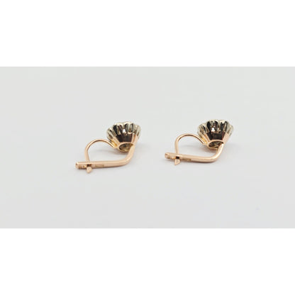 14K Two Tone Gold Latch Back Hinge Round CZ Earrings