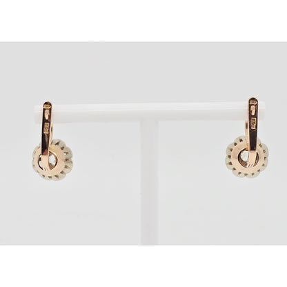 14K Two Tone Gold Latch Back Hinge Round CZ Earrings