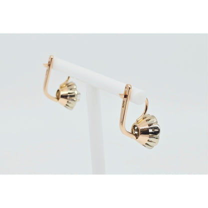14K Two Tone Gold Latch Back Hinge Round CZ Earrings