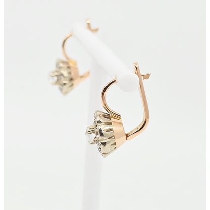 14K Two Tone Gold Latch Back Hinge Round CZ Earrings