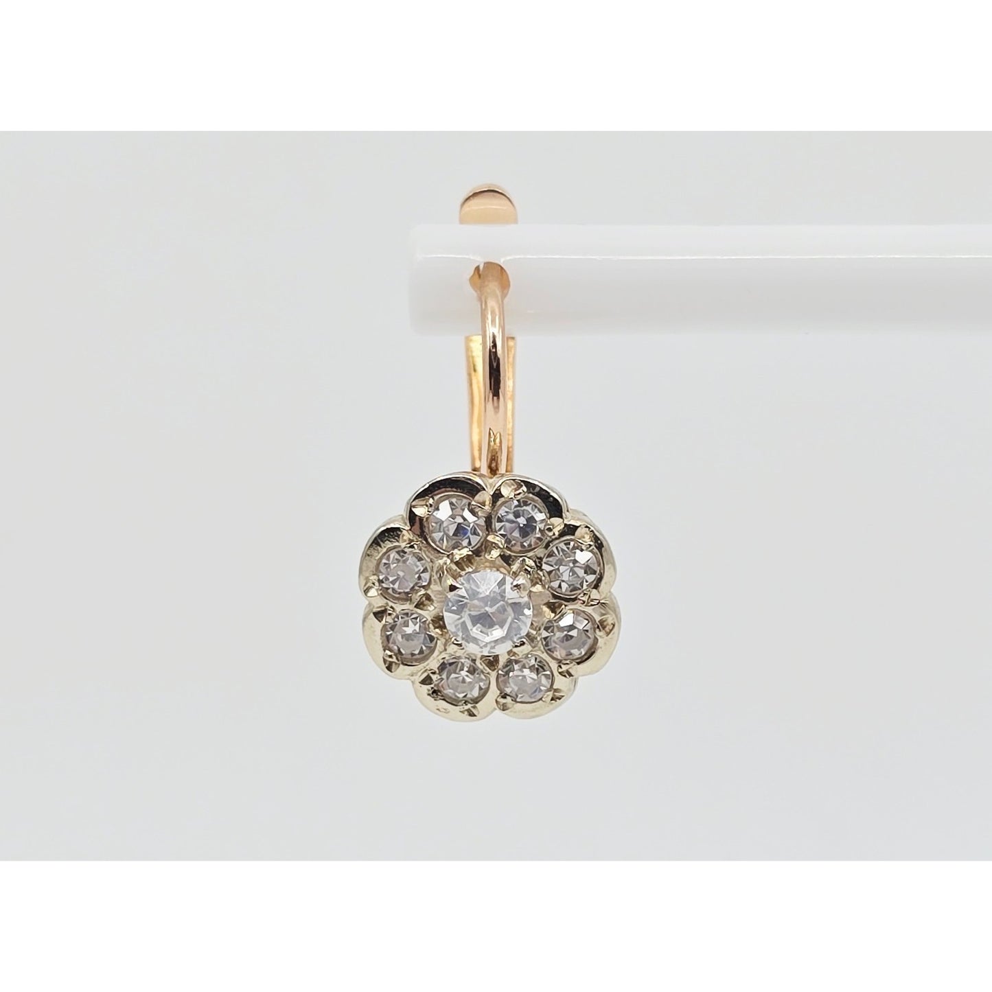 14K Two Tone Gold Latch Back Hinge Round CZ Earrings