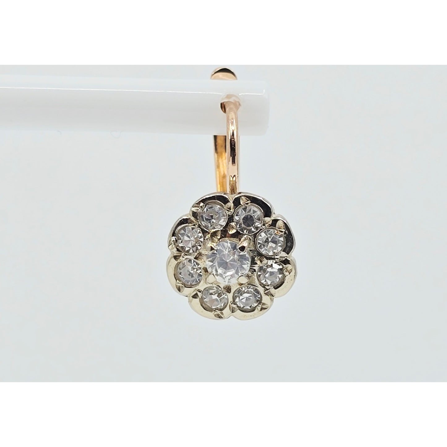 14K Two Tone Gold Latch Back Hinge Round CZ Earrings