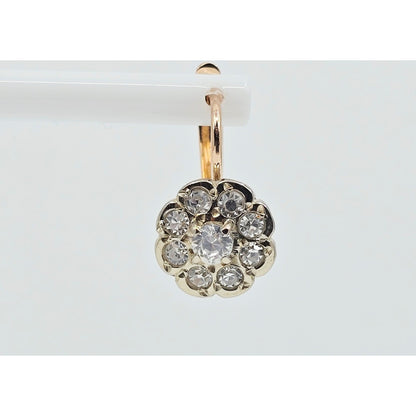 14K Two Tone Gold Latch Back Hinge Round CZ Earrings