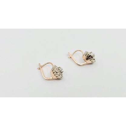 14K Two Tone Gold Latch Back Hinge Round CZ Earrings