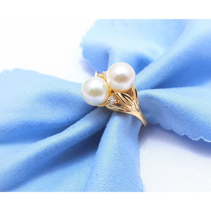 14K Yellow Gold Pearl & Diamond Ring